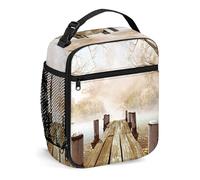 Autunno, Borsa per il pranzo Borsa per il pranzo isolata Borse riutilizzabili per donne Uomini Lavoro Picnic in campeggio, Foglie cadute su un lago, Borsa per il pranzo portatile per adulti Marrone Ve