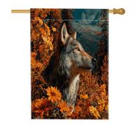 Autunno Bosco Montagna Lupo Cortile Cortile Lino Verticale Casa Bandiere 28x40 Doppio Lato per Esterno, Autunno Foresta Animale Selvatico Stampa Bandiera Casa, Paesaggio Scenico Casa Outdoor Pattern