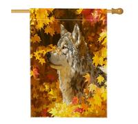 Autunno Bosco Paesaggio Lupo Cortile Cortile Cortile Lino Casa Verticale Bandiere 28x40 Double Face per Esterno, Autunno Foresta Foglie d'Acero Stampa Casa Bandiera, Animale Scenic Home Pattern