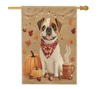 Autunno Boxer Cane Cortile Cortile Lino Casa Verticale Bandiere 28x40 Doppio Lato per Esterno, Autunno Zucca Caffè Ghianda Casa Stampa Bandiera, Cucciolo Pet Home Outdoor Pattern Bandiera