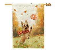 Autunno Cairn Terrier Cane Front Yard Cortile Lino Casa Verticale Bandiere 28x40 Double Face per Esterno, Divertente Autunno Scenic Puppy Home Print Flag, Foglie d'Acero Carino Pet Home Outdoor