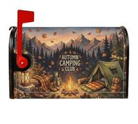 Autunno Camping Club Foresta Campfire Magnetico Coperture per cassetta | Opere d'arte a tema natura, involucri per cassette postali, illustrazione di paesaggio montano, attacco magnetico resistente