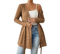 Autunno Cardigan Lungo Maglioni per Le Donne Cravatta Anteriore Alla Moda Kimono Casual Loose Fit Tunica Top Manica Lunga Copertura Ups, giallo chiaro, M