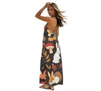 Autunno Carino Animale Volpe Coniglio Backless Maxi Abiti per le Donne Spaghetti Strap Casual Beach Dress Abiti Estivi per le Donne, Autunno Carino Animale Fox, 3XL alto