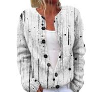 Autunno Carino Stampa Floreale Aperto Frontale Maglia Cardigan Maglione Inverno Casual Allentato Button Down Cappotto Manica Lunga, 1d-bianco, 3XL