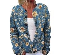 Autunno Carino Stampa Floreale Aperto Frontale Maglia Cardigan Maglione Inverno Casual Allentato Button Down Cappotto Manica Lunga, 1E-Blu, XXL