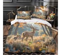 Autunno Cervo Set Di Copripiumino 3 Pezzi stampa 3D ultra microfibra con cerniera Nature Wildlife Set Di Copripiumino con federa soffice traspirante for bambini e adolescenti Super king（260x220cm）