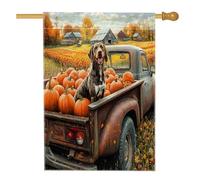 Autunno Country Truck Puntatore a pelo corto Cane Cortile Cortile Lino Verticale Casa Bandiere 28x40 Double Face per Esterno, Autunno Zucca Cucciolo Casa Stampa Bandiera, Casa Fattoria Outdoor Pattern