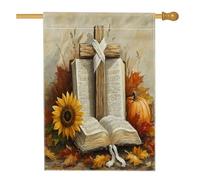 Autunno Croce Libro Scenic Front Yard Cortile Lino Casa Verticale Bandiere 28x40 Double Face per Esterno, Autunno Girasole Zucca Casa Stampa Bandiera, Ringraziamento Casa Outdoor Pattern Flag