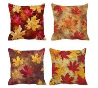 Autunno Cuscini da Esterno 60x60 Set da 4 Federe Cuscini Divano Foglie di acero Copricuscini Velluto Copri Cuscino Divano, Impermeabili Copricuscino, Quadrato Cuscino Decorativo, Decorativi Casa t-661