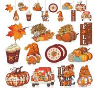 Autunno Decorazioni Legno 24 Pezzi Addobbi Autunnali Ciondoli Zucca Foglia d'acero Gnomo Decori Autunnale Ciondoli Legno Decorazione Autumn per la Casa Thanksgiving Decor
