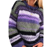 Autunno E Inverno Moda Donna Maglione Arcobaleno Girocollo A Righe Casual Maglione Lavorato A Maglia Caldo Donna