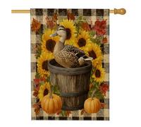 Autunno Fattoria Vintage Anatra Cortile Cortile Lino Casa Verticale Bandiere 28x40 Double Face per Esterno, Autunno Plaid Pollame Home Print Flag, Zucca Girasole Casa Modello Bandiera Esterno
