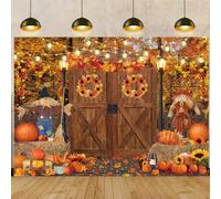Autunno Fienile Foto Sfondo 8x6FT Autunno Raccolto Zucca Fotografia Sfondo Foglie d'Acero Spaventapasseri Autunno Decorazioni per Feste Forn