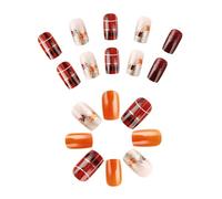 Autunno Foglie d'Acero Premere Su Unghie Piazza Unghie Finte Coperture Piene Artificiali 24Pcs Stick On