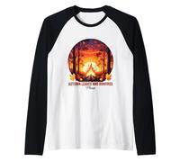 Autunno Foglie E Falò per Favore Caduta Amante Campeggio Camper Maglia con Maniche Raglan