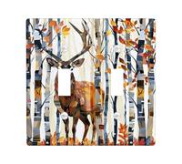 Autunno Foresta Cervo Luce Interruttore Piastre/Coperture Outlet, Autunno Animali Colorati per Accenti Murali, Piastre Da Parete Fattoria, Dimensioni Standard Doppia T