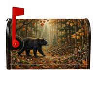 Autunno Foresta Orso Nero Magnetico Coperture 45,7 x 53,3 cm | Paesaggio forestale, copertura per cassetta postale, foglie autunnali, scena boschiva, attacco magnetico