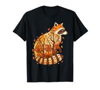 Autunno Foresta Raccoon Silhouette Autunno Fogli Maglietta