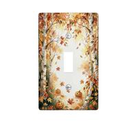 Autunno Foresta Zucche Decor Halloween Toggle Interruttore Piastra | Paesaggio della foresta di betulla, foglie d'acero cadenti, accenti Jack-o'-lantern, illustrazione ad acquerello