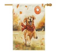 Autunno Golden Retriever Dog Front Yard Backyard Lino Casa Verticale Bandiere 28x40 Double Face per Esterno, Divertente Autunno Scenic Puppy Home Print Flag, Foglie d'Acero Carino Pet Home Outdoor