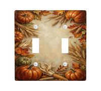 Autunno Harvest Pumpkins Decor Ringraziamento doppio interruttore luce | Foglie autunnali, steli di grano, decorazione della fattoria, tema raccolto, accenti stagionali delle pareti
