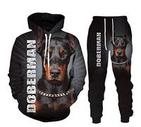 Autunno Inverno 3D Doberman Stampato Felpe Con Cappuccio Pantaloni Della Tuta Uomo Con Cappuccio Set Tuta Abbigliamento Uomo, 07342, L