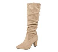Autunno/Inverno Bordo: Sotto Il Ginocchio Camoscio Sexy Tacco A Spillo Lungo Moda Equitazione Per Le Donne, Beige, 37.5 EU