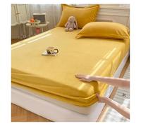 Autunno Inverno Caldo Montato Lenzuolo di Flanella Morbido E Confortevole Letto Queen Lenzuola Ispesse Corallo Pile Coprimaterasso Peluche Per l'autunno e l'inverno(Deep yellow,180x200cm(71x79in))