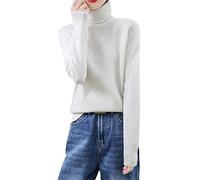 Autunno Inverno Delle Donne Maglione Dolcevita Cashmere Pullover Manica Lunga Casual Maglione Di Base, Bianco latte, M