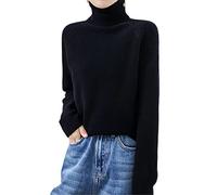 Autunno Inverno Delle Donne Maglione Dolcevita Cashmere Pullover Manica Lunga Casual Maglione Di Base, Nero , M