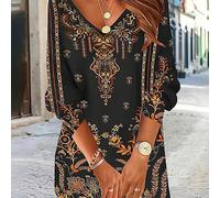 Autunno/Inverno Nuova Moda Scelta Prima per Vacanze, Abito Boho Vintage con Stampa e Scollo a V, Scelta Prima Essenziale Elegante Nero per la Festa della Mamma L,M,S,XL,XXLTribaleTessuto in maglia