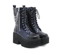 Autunno Inverno Stivali a metà Polpaccio con Zip Laterale da Donna - Stivali con Plateau Gotico per Polpaccio Largo, Vacanza, Serata Fuori, Outfit Quotidiano,Blu,43 EU