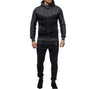 Autunno Inverno Uomo Colore Corrispondenza Tempo Libero Sport Cardigan Suit Felpa Pantaloni Vestito per Indoor Outdoor Regali di Natale, Grigio scuro, L