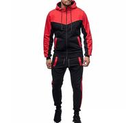 Autunno Inverno Uomo Colore Corrispondenza Tempo Libero Sport Cardigan Suit Felpa Pantaloni Vestito per Indoor Outdoor Regali di Natale, Rosso, L