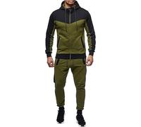 Autunno Inverno Uomo Colore Corrispondenza Tempo Libero Sport Cardigan Suit Felpa Pantaloni Vestito per Indoor Outdoor Regali di Natale, Jn, L