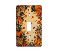 Autunno Leopard Pumpkins Autunno Decor Toggle Interruttore Piastra | Stampa leopardata, zucche del raccolto, foglie d'acero, stagione autunnale, ispirato alla natura, piastra decorativa da