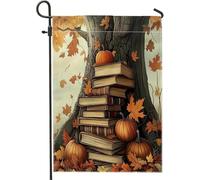 Autunno Libro Caffè Paesaggio Giardino Bandiere Double Sided Esterno, Autunno Zucca Foglia D'acero