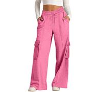 Autunno Moda Jogging Pantaloni della tuta per le donne Allenamento Donna Moda Tinta unita Vita Gamba Larga Pantaloni Casual con Tasca Pantaloni Cargo Bottoms per Lavoro all'aperto Camminare, rosa, L