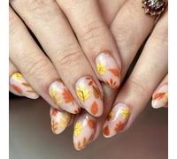 Autunno Press On Nails 24Pcs Halloween Mandorla Stick On Unghie Con Foglie d'Acero Arancione Per Le Donne Ringraziamento Unghie