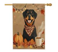 Autunno Rottweilers Cane Front Yard Cortile Lino Casa Verticale Bandiere 28x40 Doppio Lato per Esterno, Autunno Zucca Caffè Ghianda Casa Stampa Bandiera, Cucciolo Pet Home Outdoor Pattern Bandiera