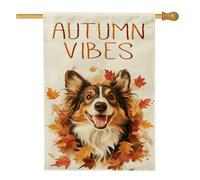 Autunno Rough Collie Cane Front Yard Cortile Lino Casa Verticale Bandiere 28x40 Double Face per Esterno, Divertente autunno Foglie d'Acero Cucciolo Casa Stampa Bandiera, Strano Carino Pet Home Outdoor