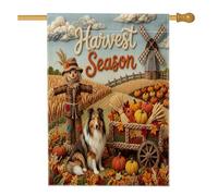 Autunno Rough Collie Dog Front Yard Backyard Vertical House Bandiere 28x40 Double Face per esterno, Autunno fattoria Raccolto Casa Stampato Bandiera, Spaventapasseri Casa di Campagna Decorazione