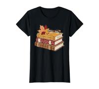 Autunno Storie Libri Stack Reader Look Accogliente Maglietta con Stampa Grafica Economica, Donna, Nero, S
