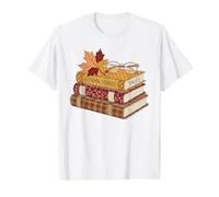 Autunno Storie Libri Stack Reader Look Accogliente Maglietta con Stampa Grafica Economica, Uomo, Bianco, S