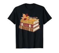 Autunno Storie Libri Stack Reader Look Accogliente Maglietta con Stampa Grafica Economica, Uomo, Nero, M