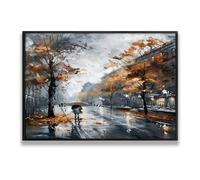 Autunno Street Canvas Wall Art Giorno di Piovessa Pittura Moderna Stampe di Paesaggi Urbani Grandi Immagini Decor Della Parete per Camera Da Letto Home Office Appartamento 80x120cm con Cornice Nera