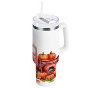 Autunno Truck Pumpkin Bicchiere isolato sottovuoto con coperchio e cannuccia, 1,18 l, bocca larga, tazza da caffè da viaggio con manico, per casa, ufficio o auto