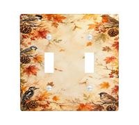 Autunno Woodland Bird acquerello uccelli doppia luce interruttore piastra | Acquerello tema bosco, accenti foglia d'acero, dettagli pigne, fascino rustico, aggiornamento stagionale della casa