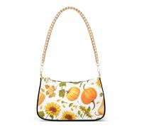 Autunno Zucche Girasoli Arancione Frizione Borse Donna Floreale Borsa a Tracolla Classica Borsa Formale Hobo Chiusura a Cerniera Cinturino a Catena
